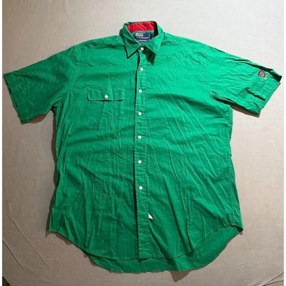 Vintage Polo Ralph Lauren Golf Shirt Adult Medium Green Button Short Sleeve.